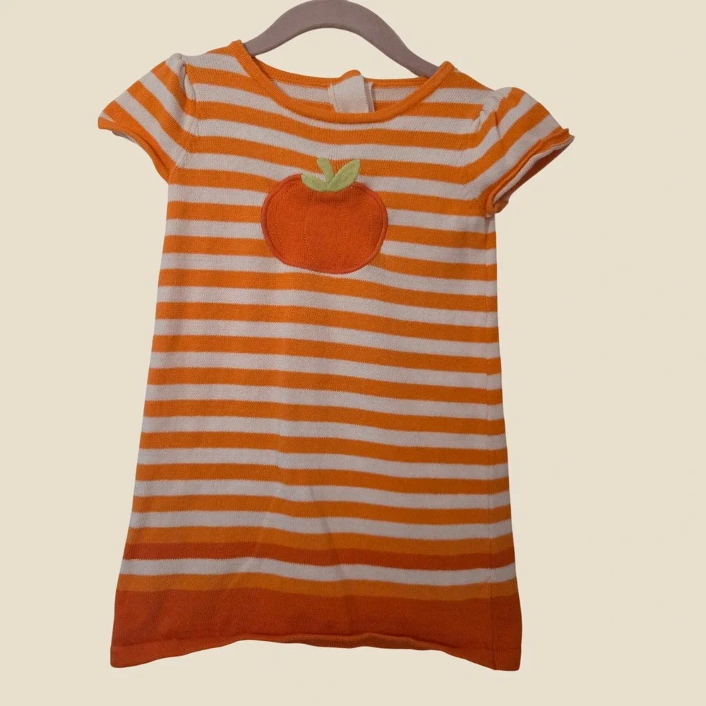 Gymboree Girls 2T Orange White Striped Pumpkin Knit Sweater Dress Halloween Fall